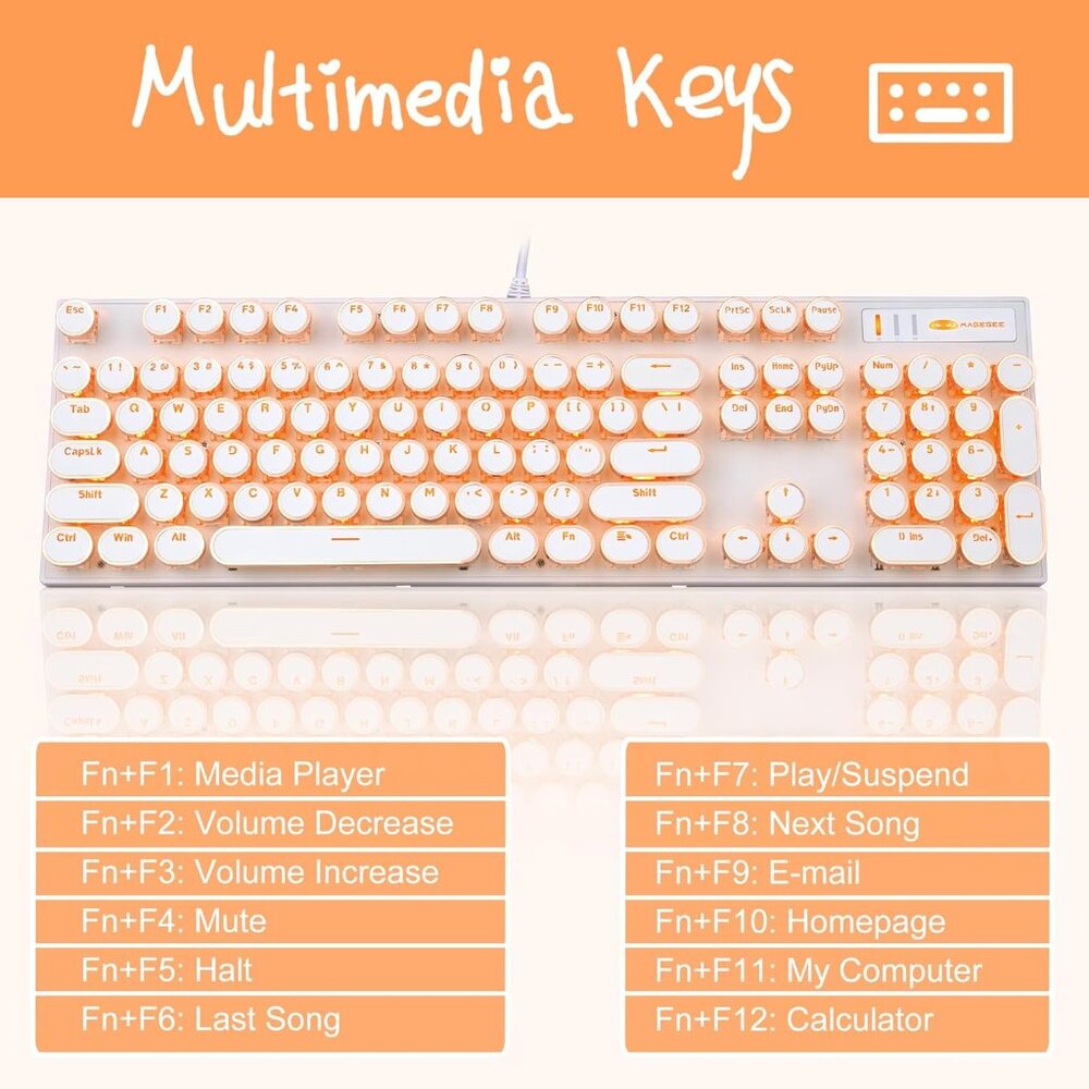 Typewriter Style Mechanical Keyboard, Retro Punk Gaming Keyboard with Gold LED B - Picture 2 of 8
